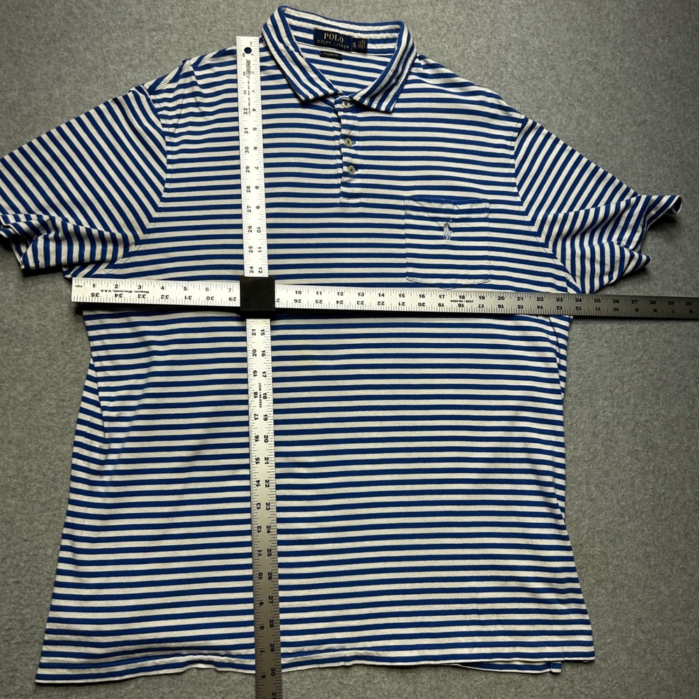 Polo Ralph Lauren Polo Shirt Mens‎ XL Blue White Cotton Striped Classic Fit - Picture 4 of 7